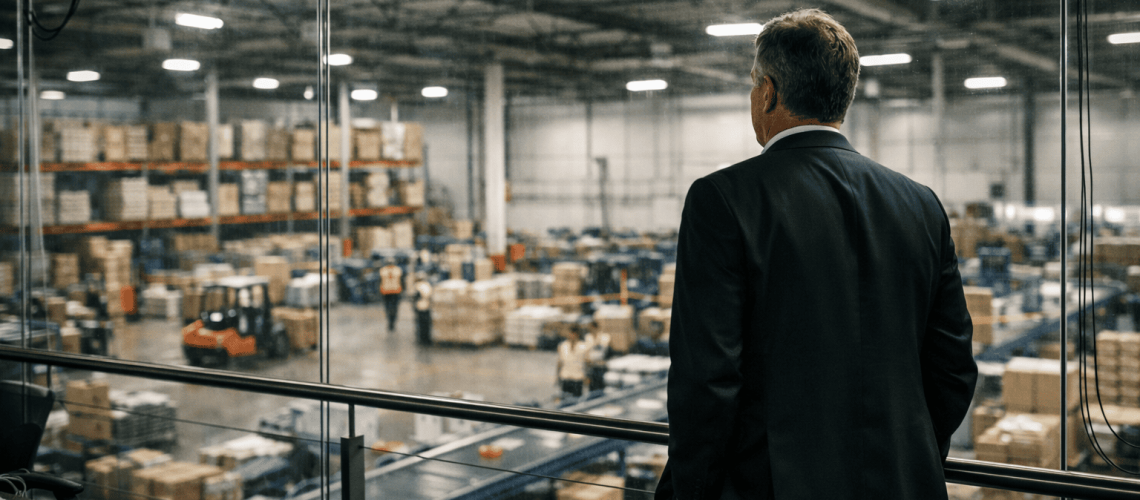 Gestor observando operação logística — conformidade na logística reversa como piso estratégico
